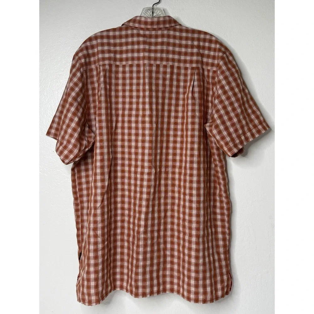 The North Face Shirt Mens Large Orange Plaid Short Sleeve Hiking Fishing Camp